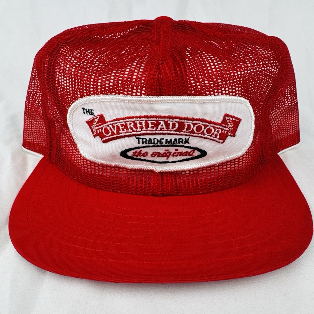 Vintage 70s Overhead Door Trucker Hat Louisville MFG USA All Mesh Snapback